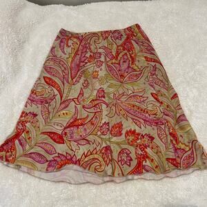 Talbots Sz 8 Orange/Pink Floral A-Line Long‎ Side Zipper Skirt Vtg 100% Lyocell